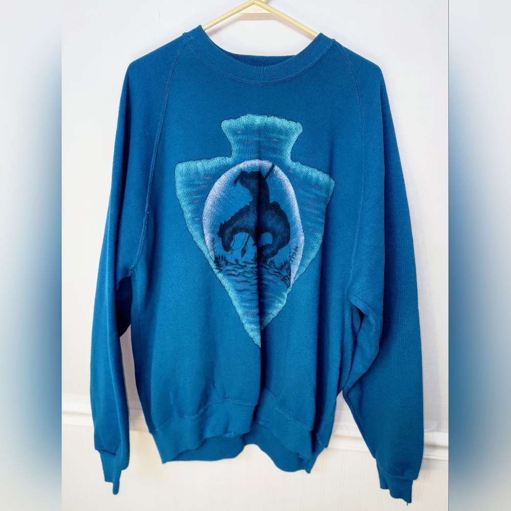 Jerzees Adult XXXL 3XL Long Sleeve Crewneck SweaterNature Tribal Print VTG 0121